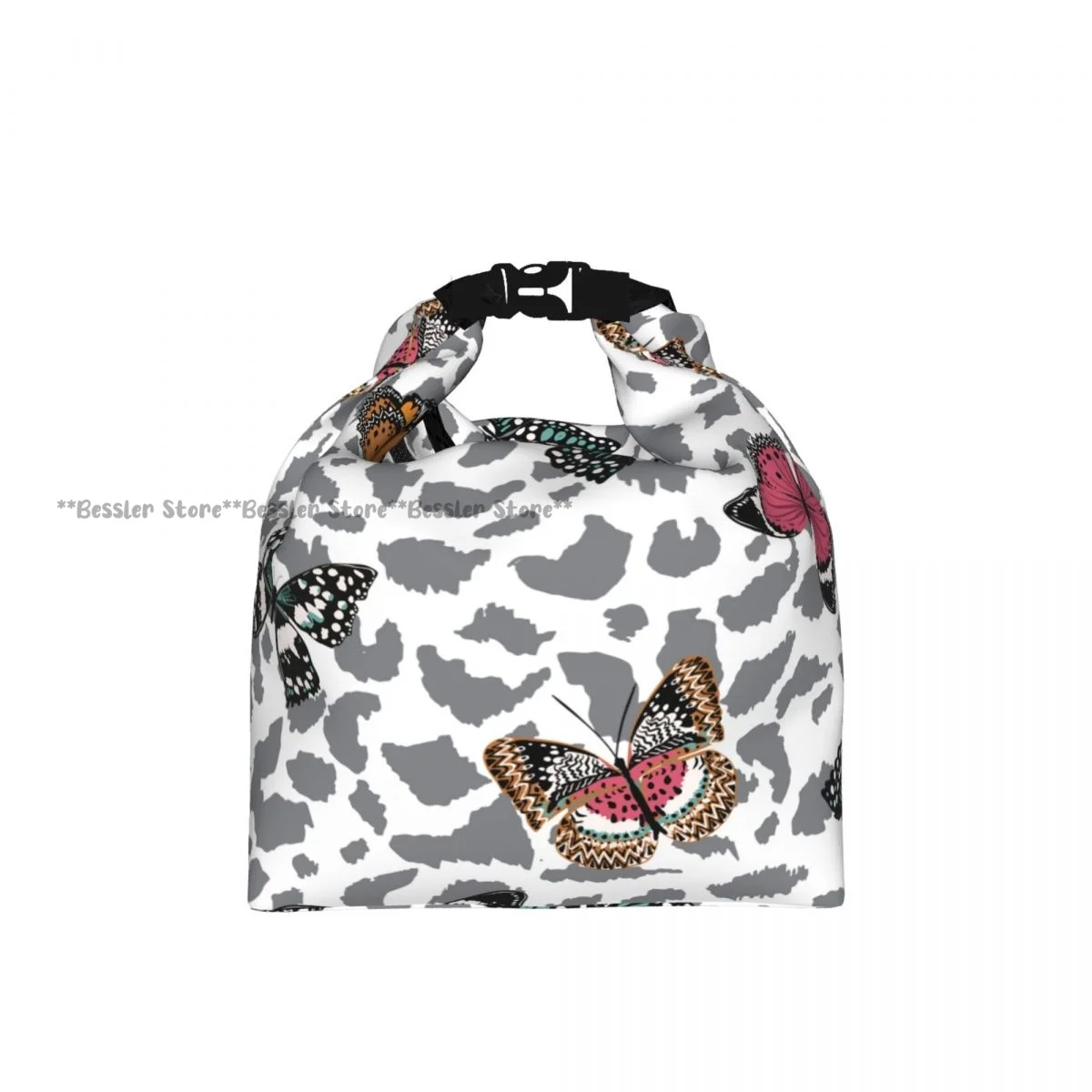 Roll-Top Insulated Lunch Bag Zebra Butterfly Thermal Bento Box Bag Portable Cooler Bag for Picnic