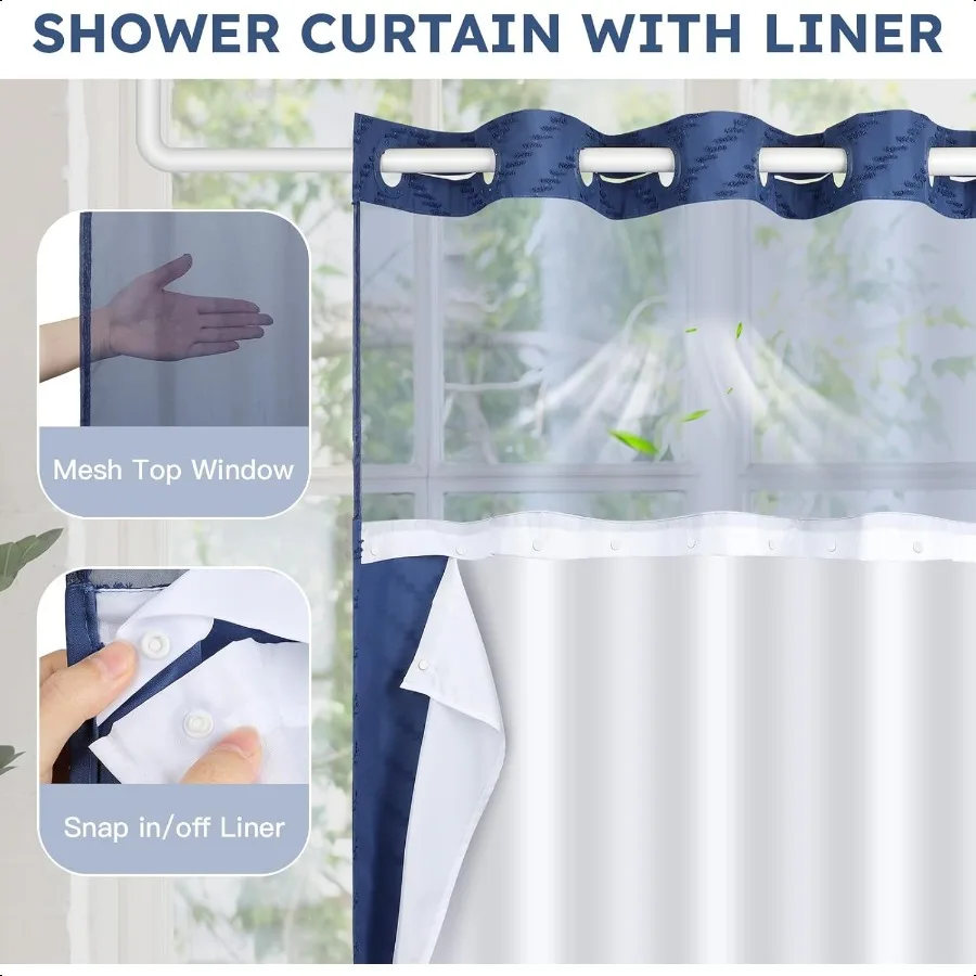 لا هوك دش الستار والمفاجئة في بطانة مجموعة الأزرق الداكن معنقدة شيفرون مخطط القماش مقاوم للماء قابل للغسل النسيج بوهو حمام الستار