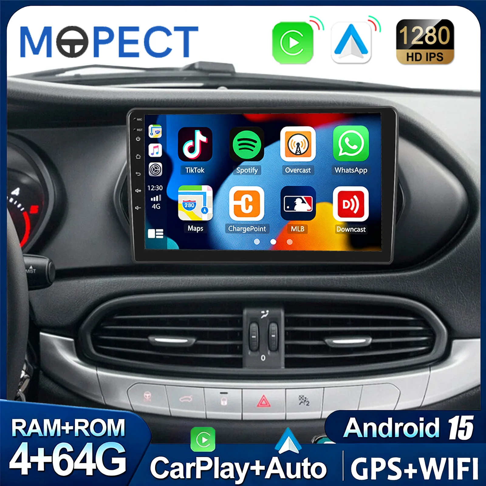 Autoradio Android MOPECT DAB+ per Fiat Tipo Egea 2015-2023, lettore multimediale video, CarPlay wireless, navigatore GPS, DVD