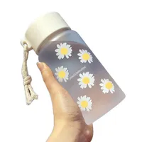 Small Daisy Transparent Plastic Water Bottles 500ml BPA Free Creative Frosted Water Bottle With Portable Rope Travel Tea Cup