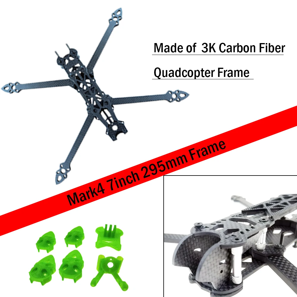 

Рамка для квадрокоптера Mark4 3K из углеродного волокна, 7 дюймов, 295 мм, 5 мм, с принтом, запчасти для FPV гоночного дрона, квадрокоптера, запчасти для фристайла