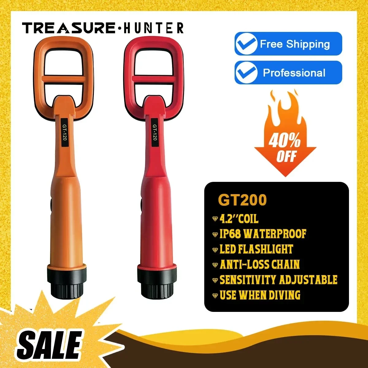 Handheld Mergulho Metal Detector Treasure Hunter Pinpointer Ponteiro Sonda Impermeável Pesquisa Bobina 4.2 Gt120