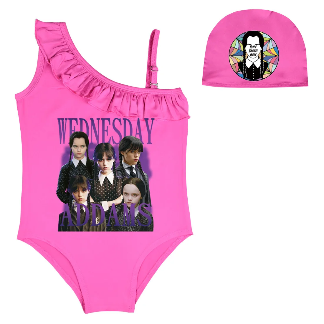 2023 Wednesday Kids Swimwear For Girls Sleeveless Movie Addams One-piece Swimsuit Fantasia Wandinha Summer Princess Swimwear