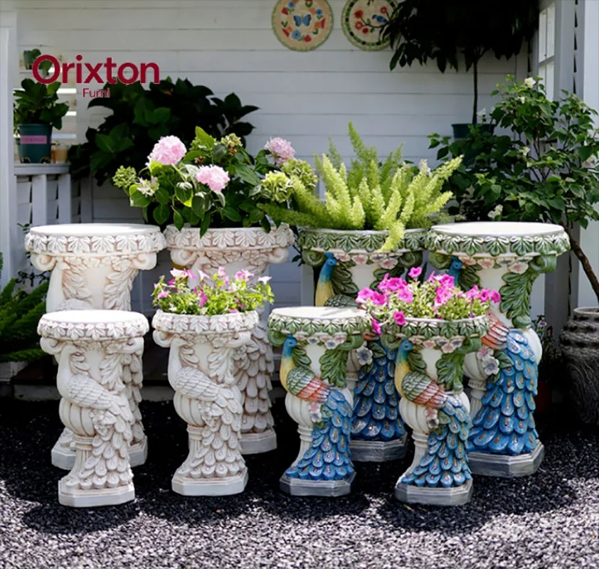 Nordic Peacock Flower Pot Roman Pillar Base Cement Decoration Item Courtyard Villa Figurine Ornament Outdoor Balcony Accessories