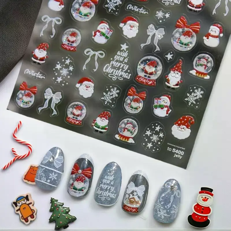 お祭りの雪だるまと白い雪の結晶玉ネイルアートステッカー