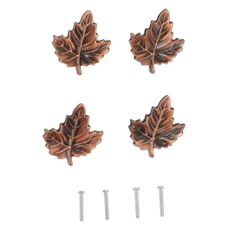 4Pcs Single Hole Drawer Handles Zinc Alloy Maple Leaf Cabinet Pulls Vintage Drawer Knobs for Closet Dresser Cabinet Pulls