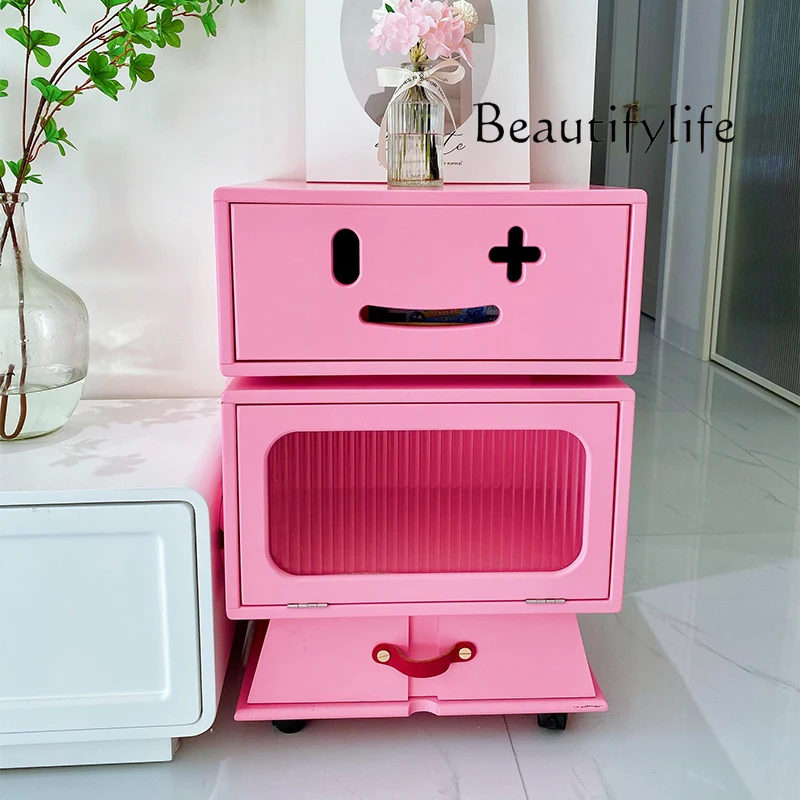 

Pink robot side few sofa side cabinet cream wind bedside table creative tissue box designer
