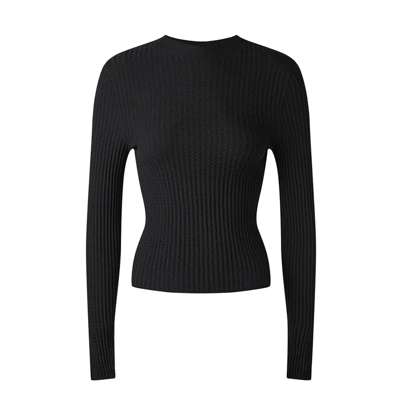 

Повседневная женская трикотажная футболка Long Sve, круглая, нейлоновая, стандартного кроя, текстурированная, цельная, модная, осень-зима