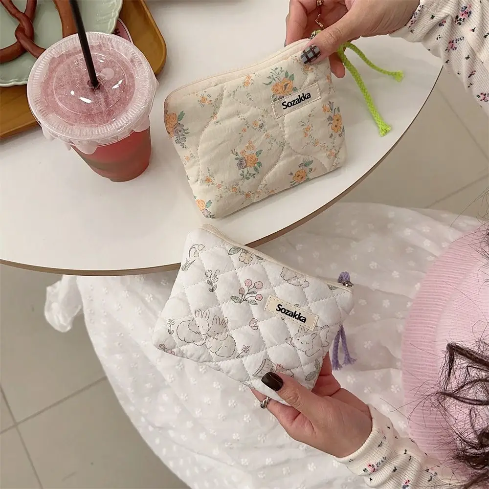 Flower Pattern Zipper Pouch Lady Girls Earphone Coin Key Money Storage Bag Coin Purses Small Fresh Cotton Coin Wallet