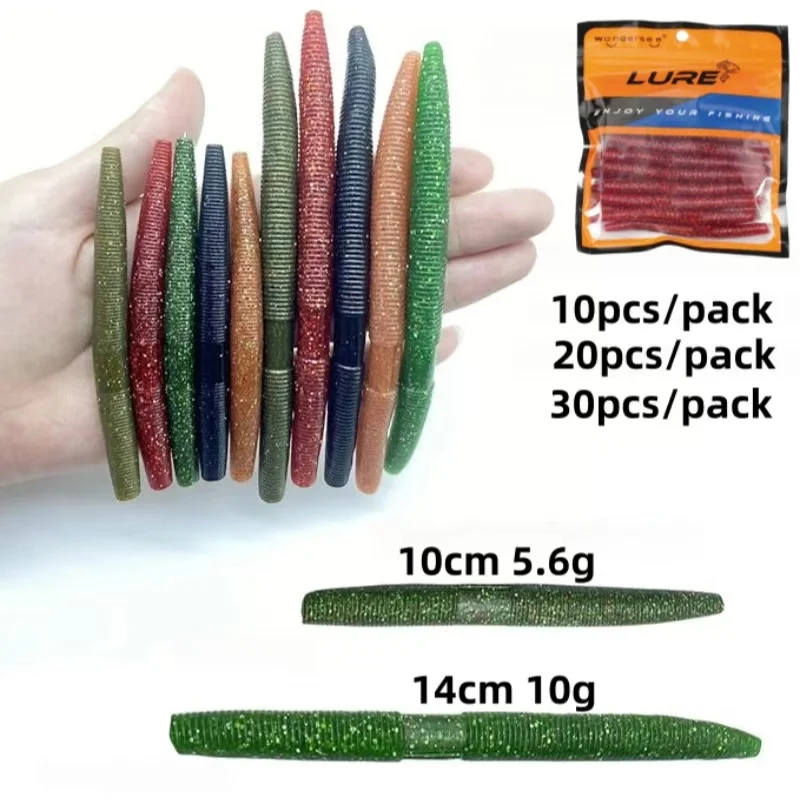 10개 20개 10cm 14cm 센코 웜 소프트 베이트 지렁이 소금향 주입 사실적인 움직임 탄력 있는 소프트 누들 웜 루어 내구성