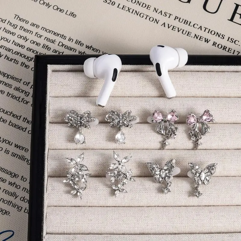 1 Pairs Fashion Rhinestones Ear Clips For Earphone Star Butterfly Shape Decorative Headphone Clip For Wireless Headphones