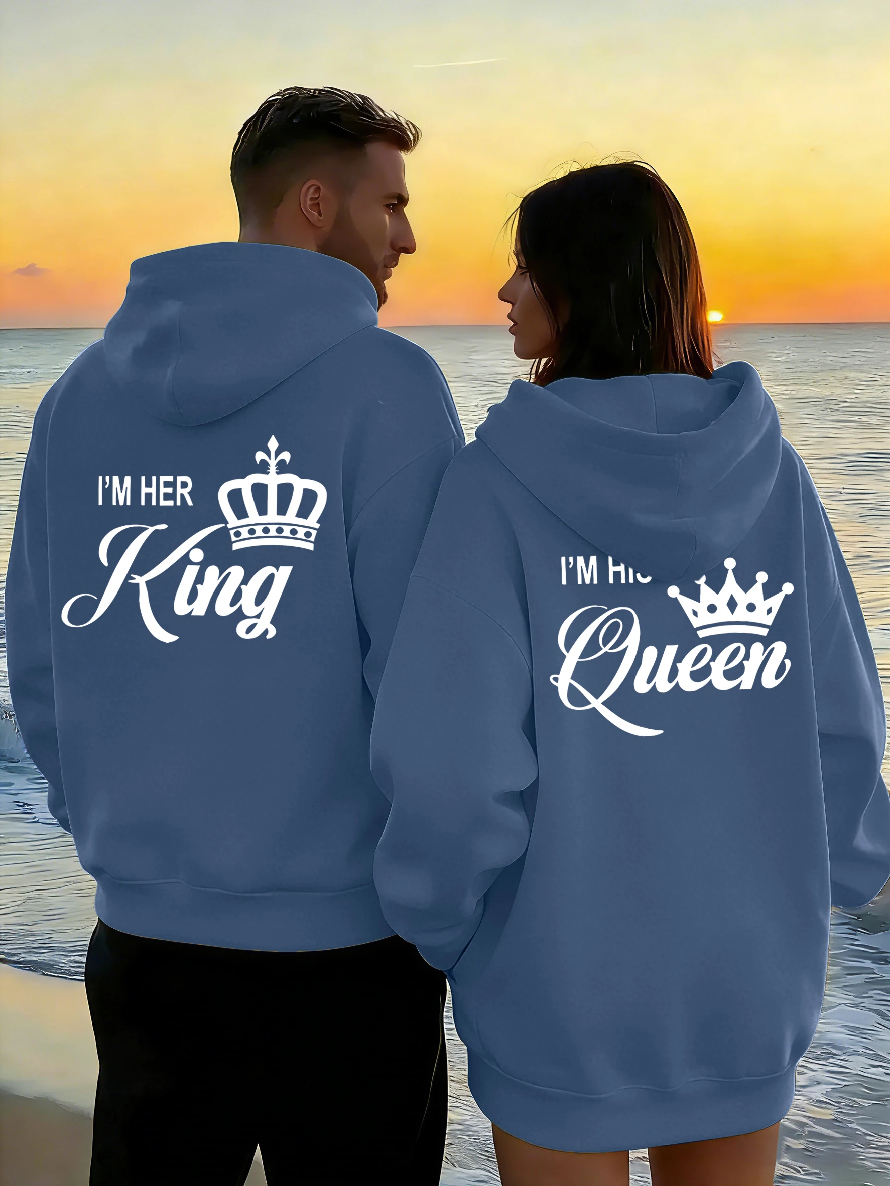 

Мужские осенние спортивные повседневные толстовки с принтом I'M Her King, мягкие уличные худи для пар, свободная спортивная одежда для бега, теплая повседневная одежда