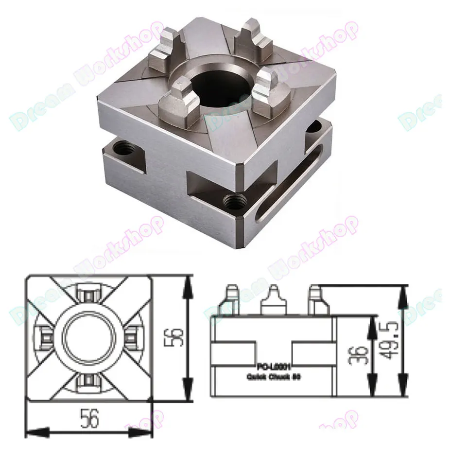 Precision CNC Carving Small Copper Male Manual Chuck, Square Electrode Holder for EDM Spark Machines, ER Interface, D56-60mm