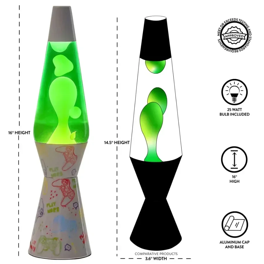 Gaming Lava Lamp with Mesmerizing Motion, Relaxing Ambiance for Gaming Setups, Bedrooms, Desks | 16" H with Bulb Included