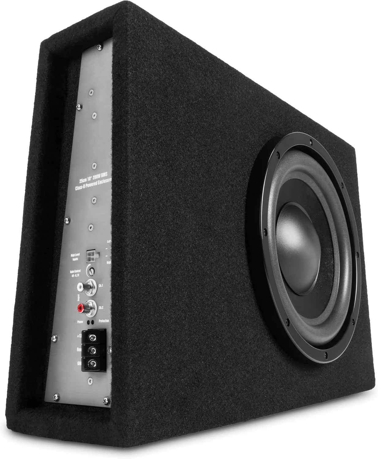 

BPKG10T 600W Peak 10" Shallow-Mount Angled Amplified Loaded Subwoofer Enclosure