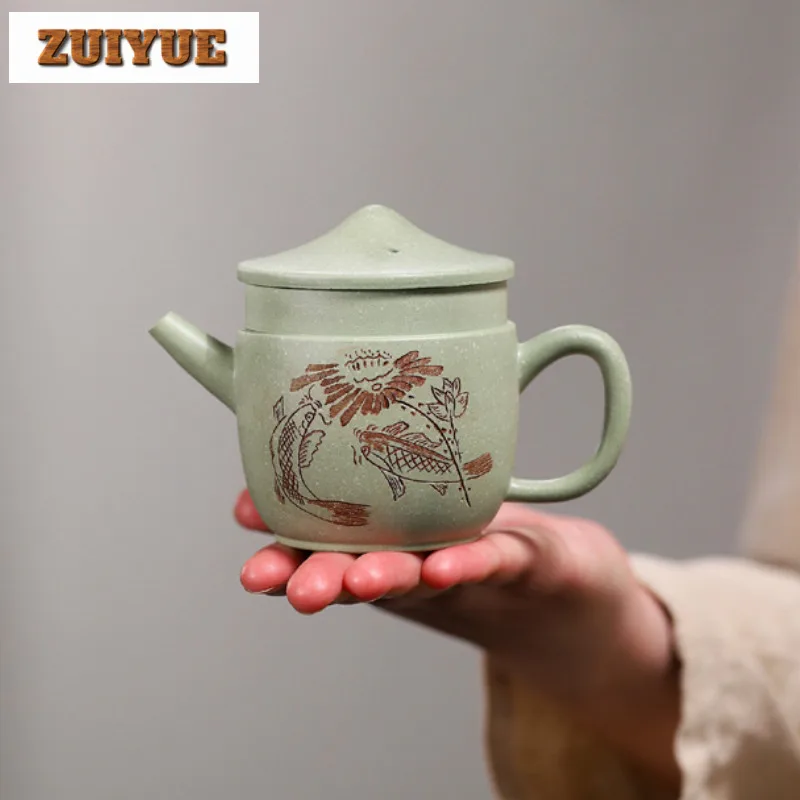 

170ml Aesthetic Yixing Purple Clay Teapots Handmade Old Fisherman Pot Raw Ore Bean Green Mud Kettle Zisha Teaset Cafes Ornaments