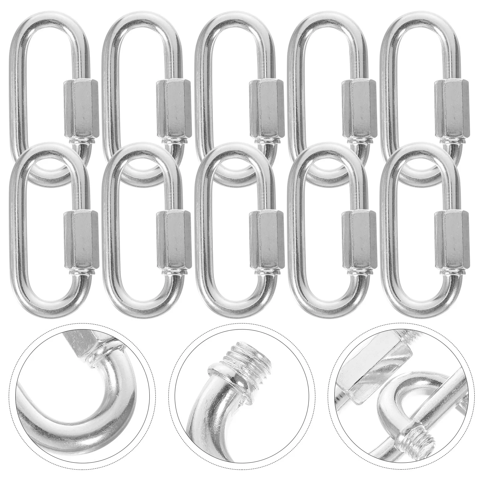 10Pcs M8 Heavy Duty Chain Link Quick Connect Carabiner Clip Threaded Repair Safety Hook for Swing Trailer Chain Link