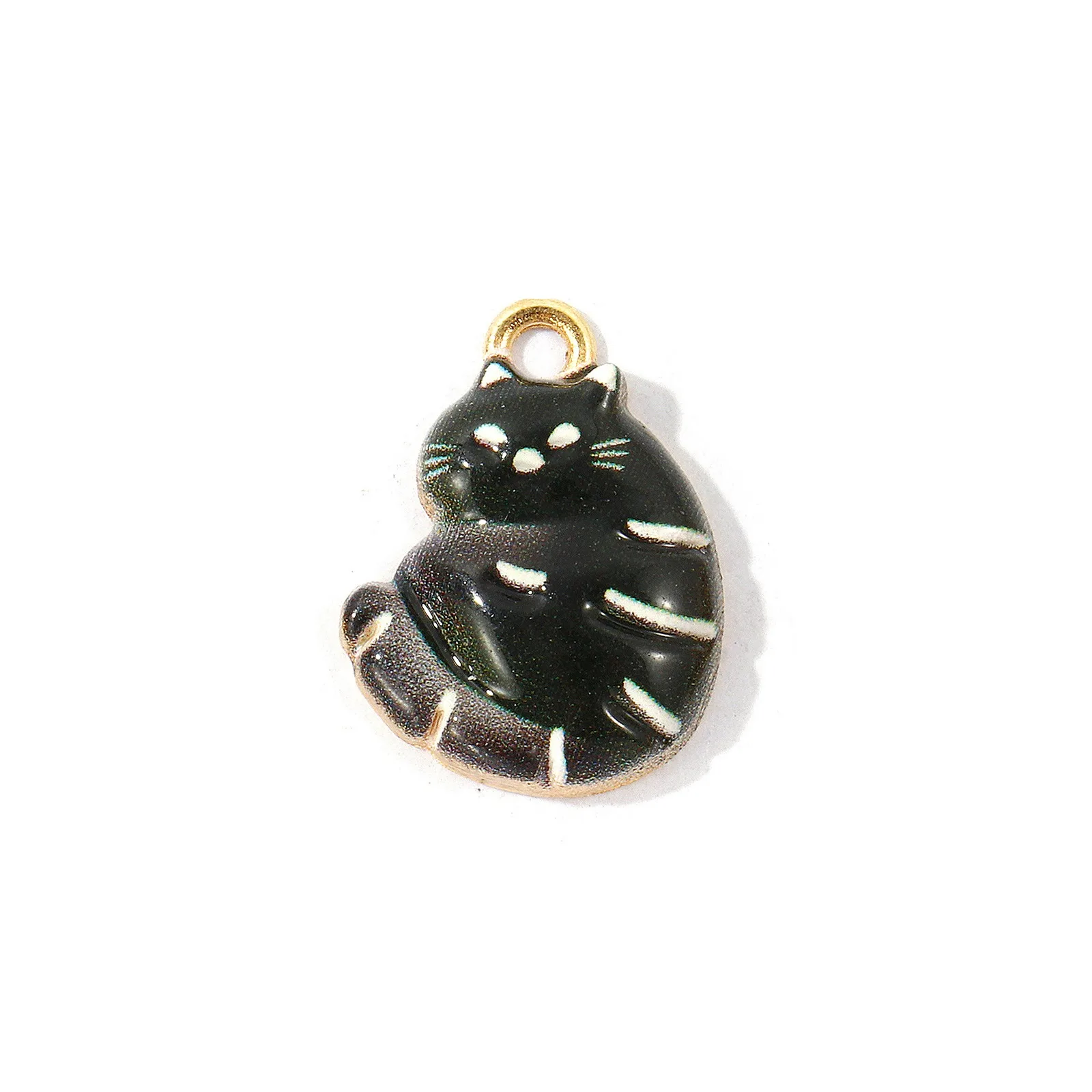 10 Stück Niedliche Cartoon-Katzen-Tier-Anhänger, vergoldet, mehrfarbig emailliert, Zinklegierung, für DIY-Halsketten-Schmuck, 18mm x 13mm – Detail 1
