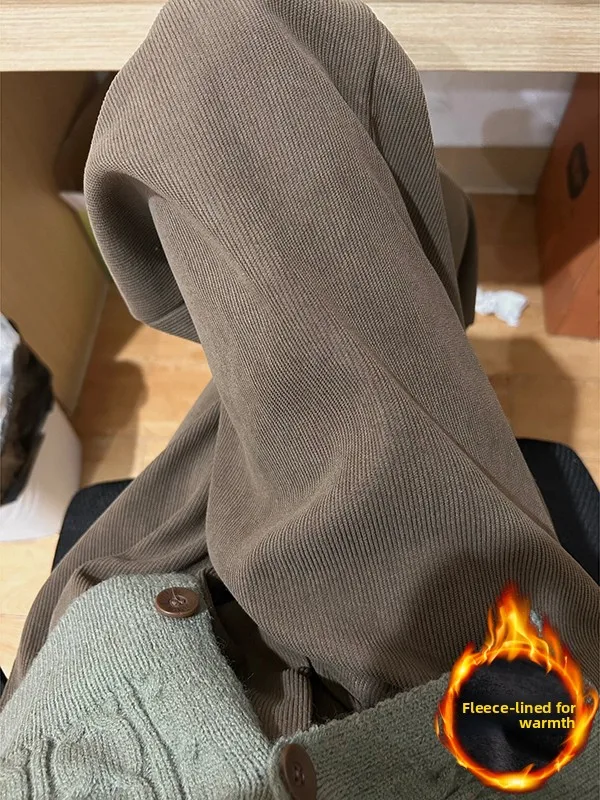 Thickened Fleece Corduroy Men's Straight Leg Pants Winter Casual Trousers Wide Leg Pants Comfortable Straight Cut Pants