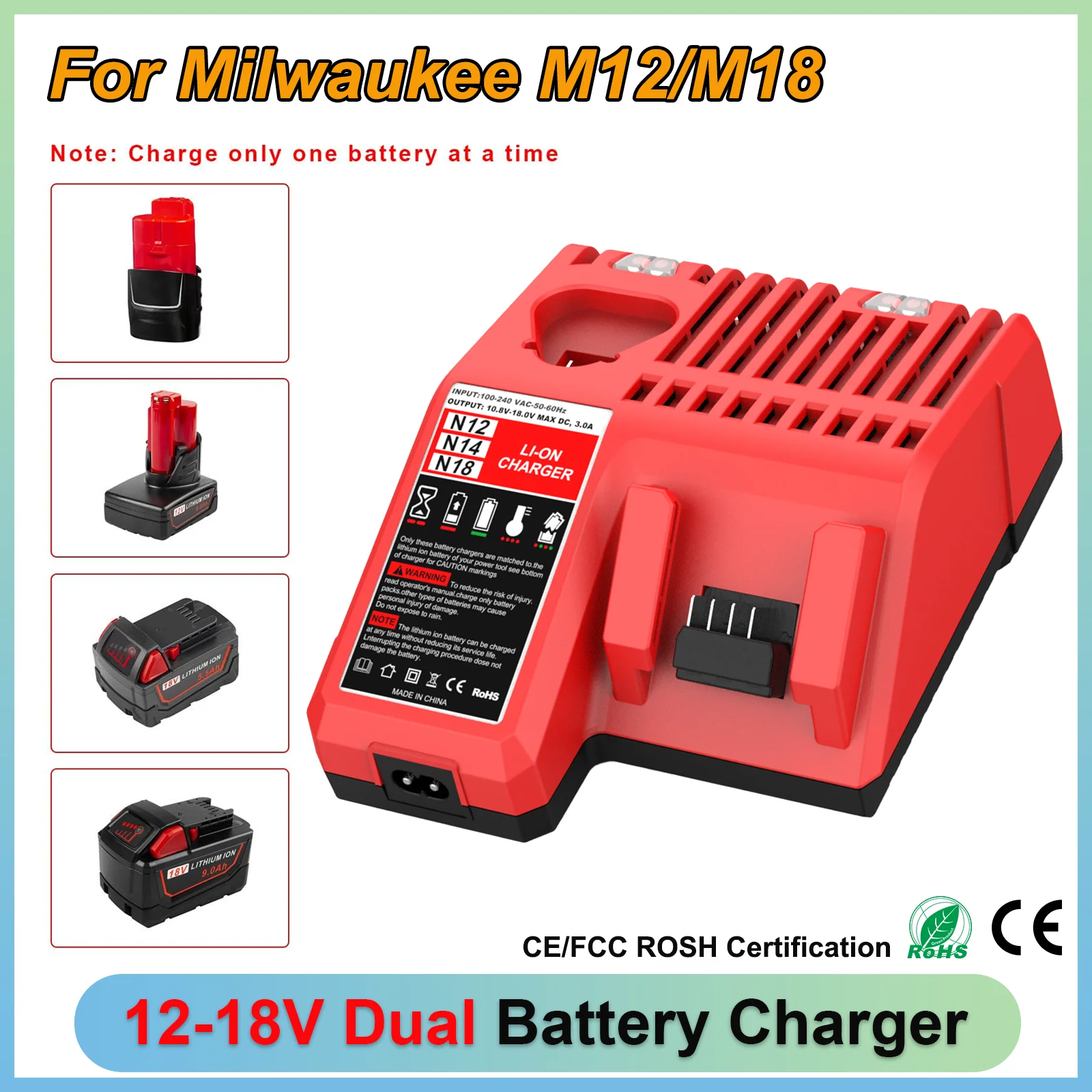Chargeur rapide 3A pour batterie Li-Ion Milwaukee 12V 18V M12 M18, chargeur de batterie lithium double port 48-11-2420 48-11-1840