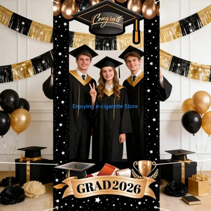 Eleganter schwarz-goldener Abschluss-Hintergrund für den Fotohintergrund der Klasse 2026 Y4QF – Detail 4