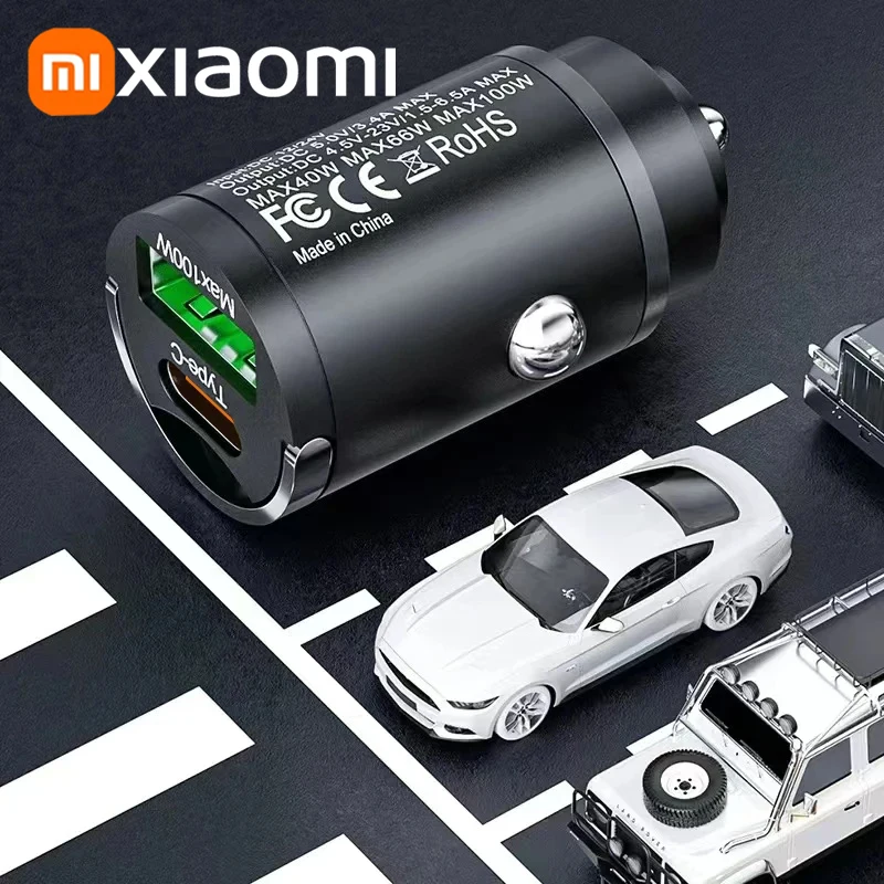 Xiaomi 100W USB-Autoladegerät Dual Ports Schnelllade-Autotelefon-Ladegerät QC 3.0 Typ-C-Ladegerät im Auto für iPhone Samsung Huawei