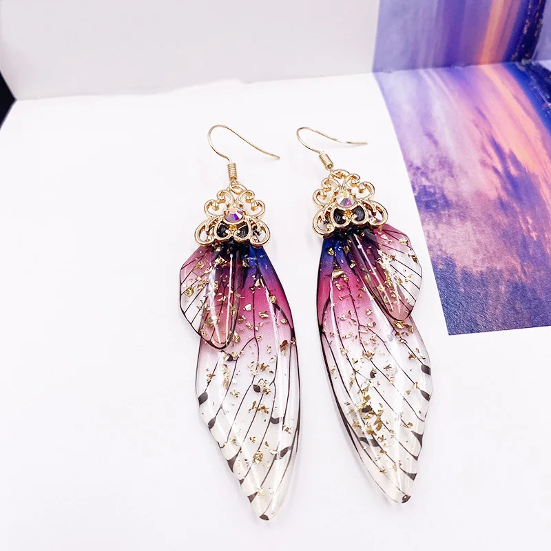 Fashion Simulation Wing Earrings Insect Butterfly Crystal Wing Drop Earrings For Women Rhinestone Earrings Romantic Jewelry Gift