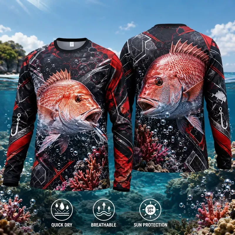 3D Print Casual Long Sleeve Red Snapper Fishing Shirt Men 3D Fish Print Quick Dry UPF 50 UV Protection Jersey Outdoor Angling - view 6
