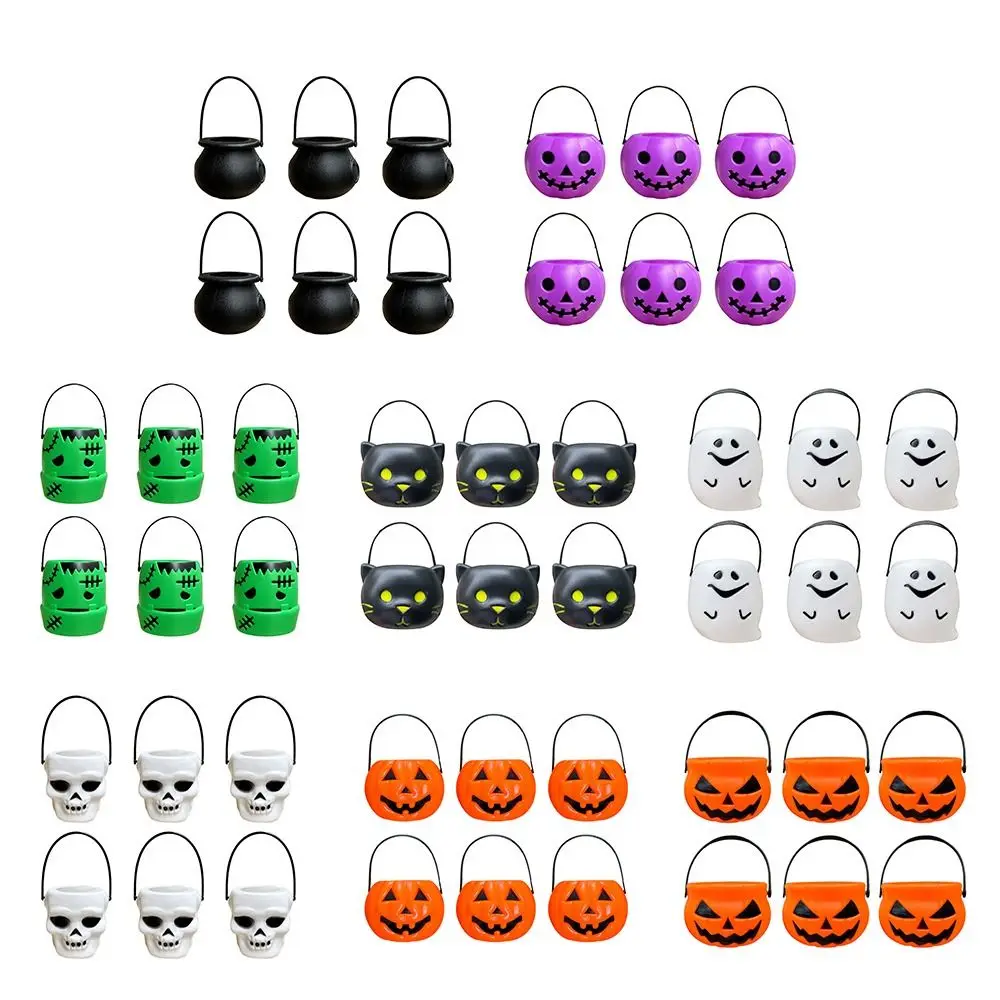 6PCS Set 6cm Size Halloween Pumpkin Jar Triangular Eyes Mini Basket Pumpkin Bucket With Lid Pumpkin Lantern Home Decoration
