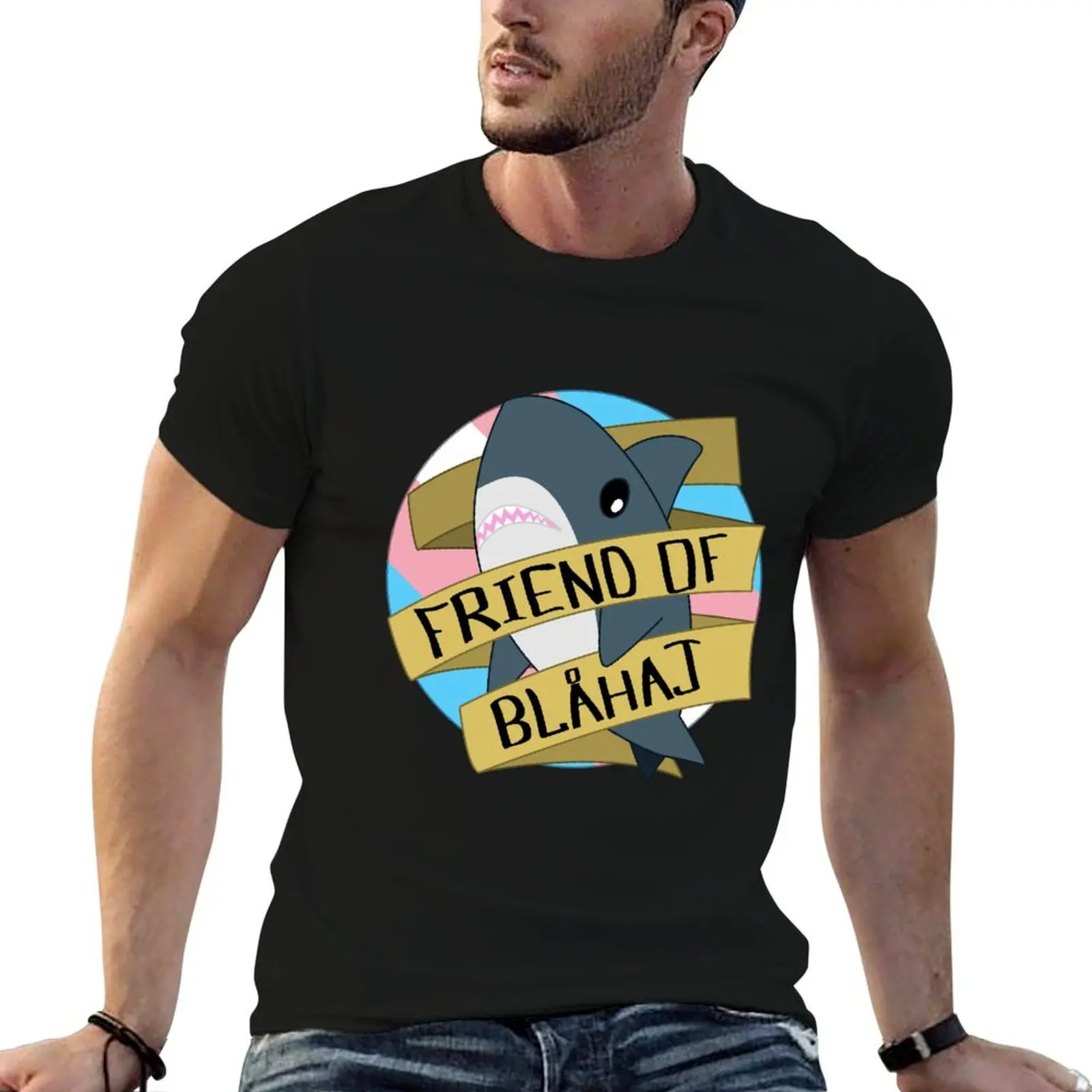 Friend of Blahaj - Trans Pride BG T-Shirt graphics quick-drying man clothes workout shirts for men