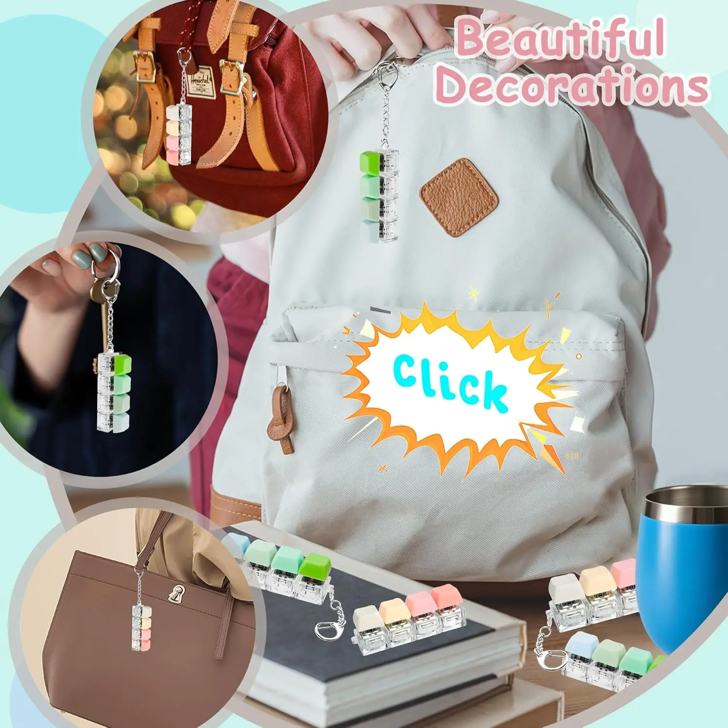 Keyboard Fidget Toy 4-in-1 Keyboard Decompression Button Finger Clicker Toys, Button Stress Relief Keychain Fidget Gifts