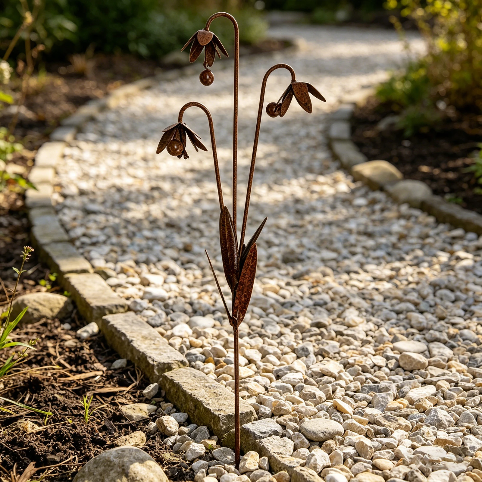 Metal Flower Yard Decoration with Bell Bluebells Metal Art Plant Sculpture Handmade Outdoor Ornament for Outside Garden Art
