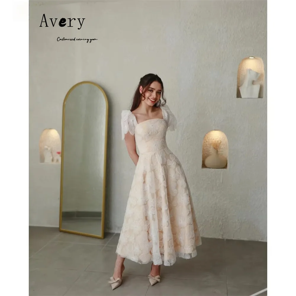 Avery-vestidos de noche elegantes de manga corta con encaje de flores personalizados para mujer, vestidos de noche de lujo, vestido de baile para mujer 2025