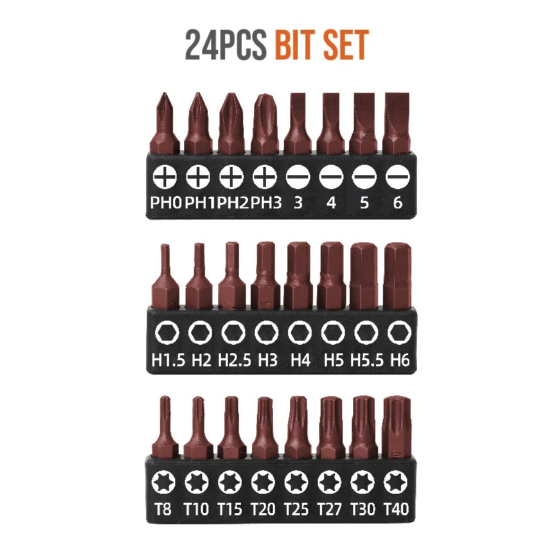 Torx Bit Conjunto Crv Chave de Fenda Bits Hex Haste Parafuso Elétrico Driver Estrela Bit Conjunto Especial Broca de Correspondência para Chave de Fenda 24 Peças