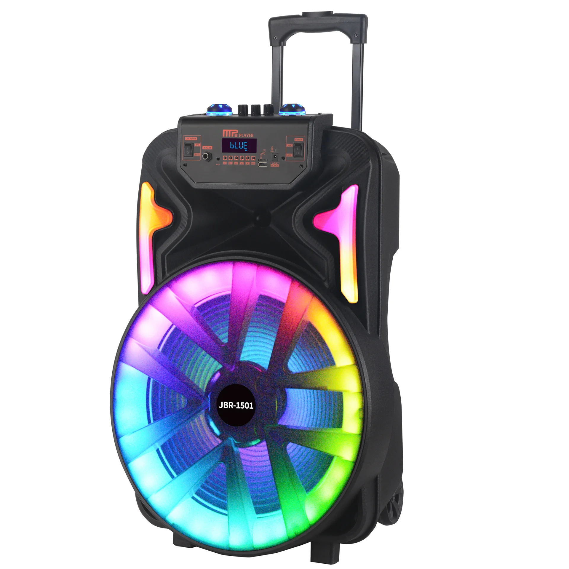 15-Inch Mobile Battery Trolley Speaker with Wireless for Bluetooth Portable RGB LED Lighting 40W for Outdoor Square Dance