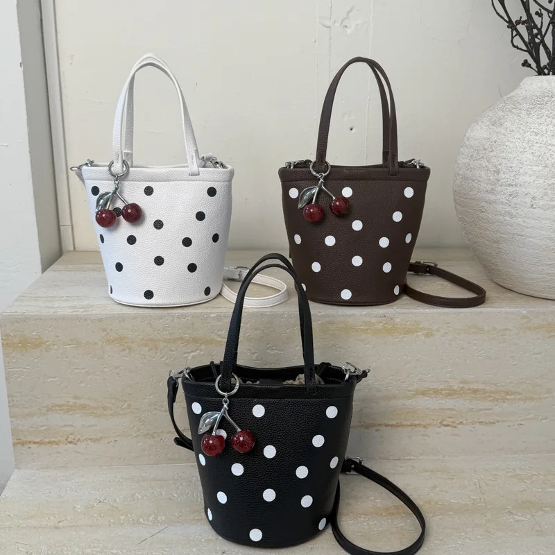

Bubble Tea Polka Dot Bucket Bag Polka Dot Handheld Bag Fashion Casual Shoulder Crossbody Large Capacity Women's Bag