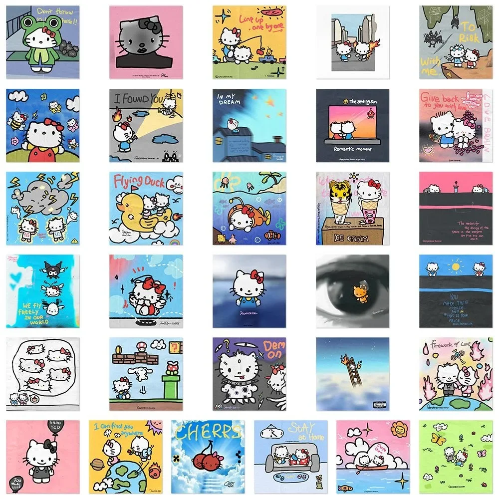 62pcs Sanrio Hello Kitty Stickers Toys Anime Cartoon Decals DIY Laptop Guitar Luggage Skateboard Graffiti Sticker Toys Kids Gift