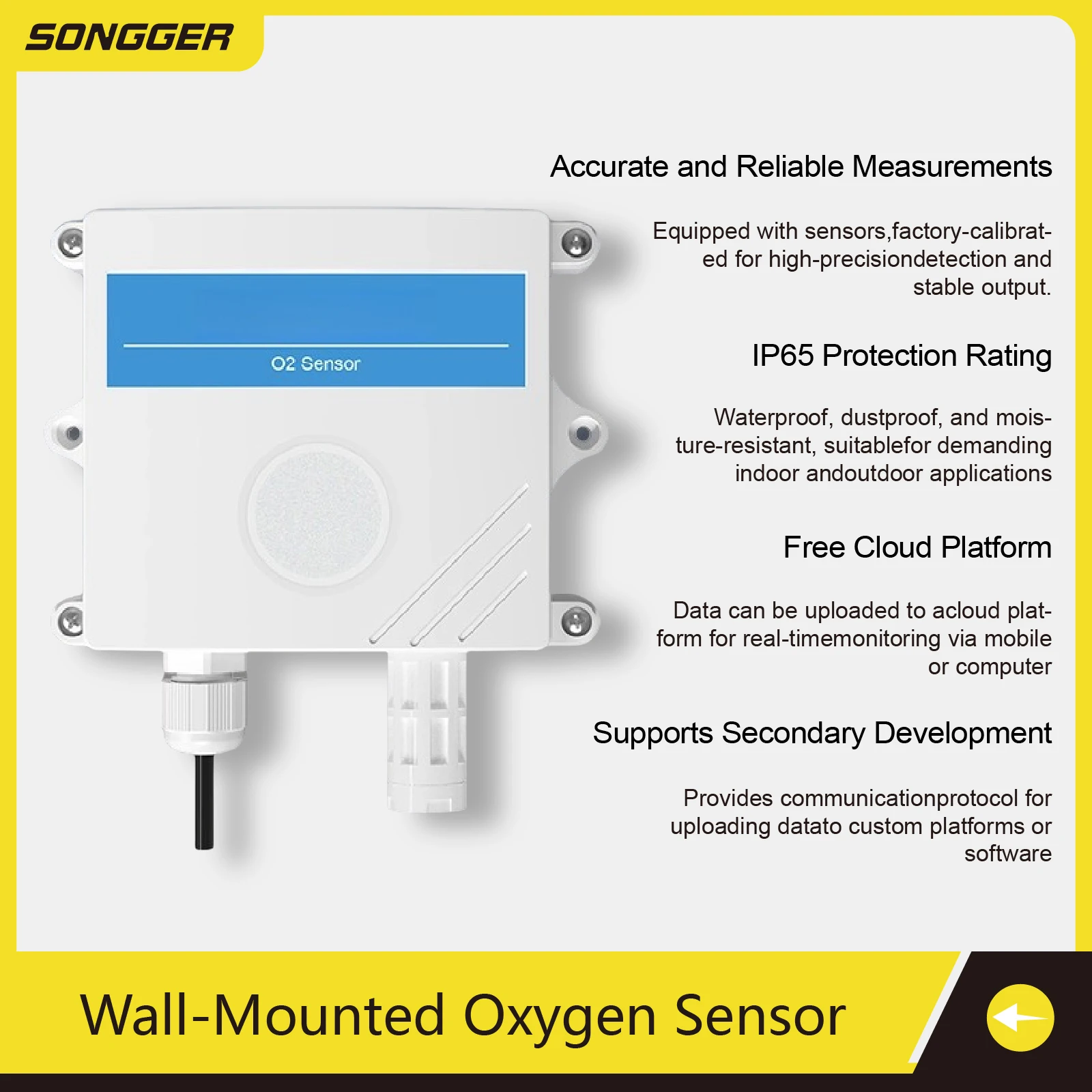 QT-100 O2 Gas Detector Oxygen Concentration Transmitter Air Quality Monitor Sensor for Greenhouse Farming