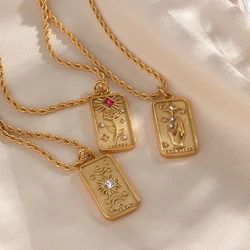 2023 New Stainless Steel Tarnish Free Jewelry Tarot Necklace Star Moon Rose Sun Design Gold Pendant Necklaces For Women
