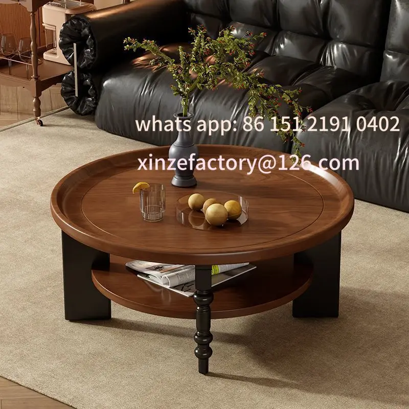 

Customizable antique coffee table round solid wood small apartment tea table