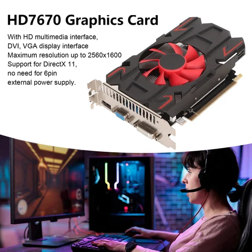 Tarjeta gráfica para juegos funcionamiento silencioso fácil de instalar HD7670 4GB DDR5 128bit tarjeta gráfica Plug and Play de bajo ruido para Multimedia