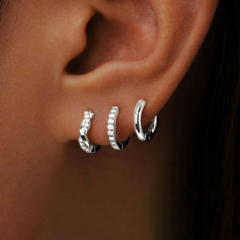 3 Pieces Fashion Stainless Steel Twisted Huggie Earrings Set for Women 14K Gold Plated Hoop Earring Punk Unisex Rock Jewelry