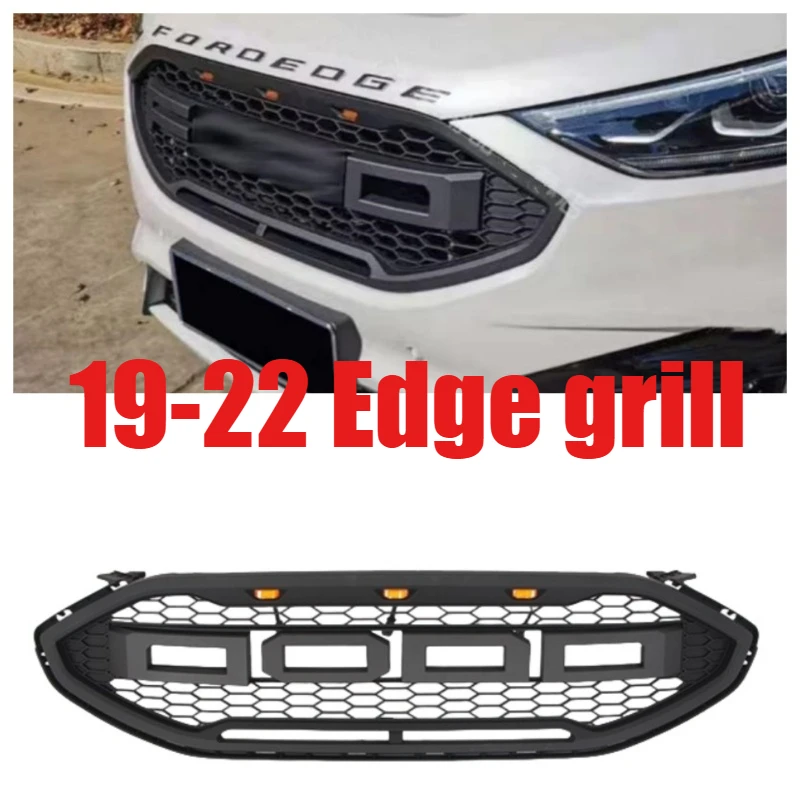 Suitable for Ford edge grill Front Racing Grille Grill LED Bumper Mask Cover Trims Raptor Style Front Hood Grills 19-22