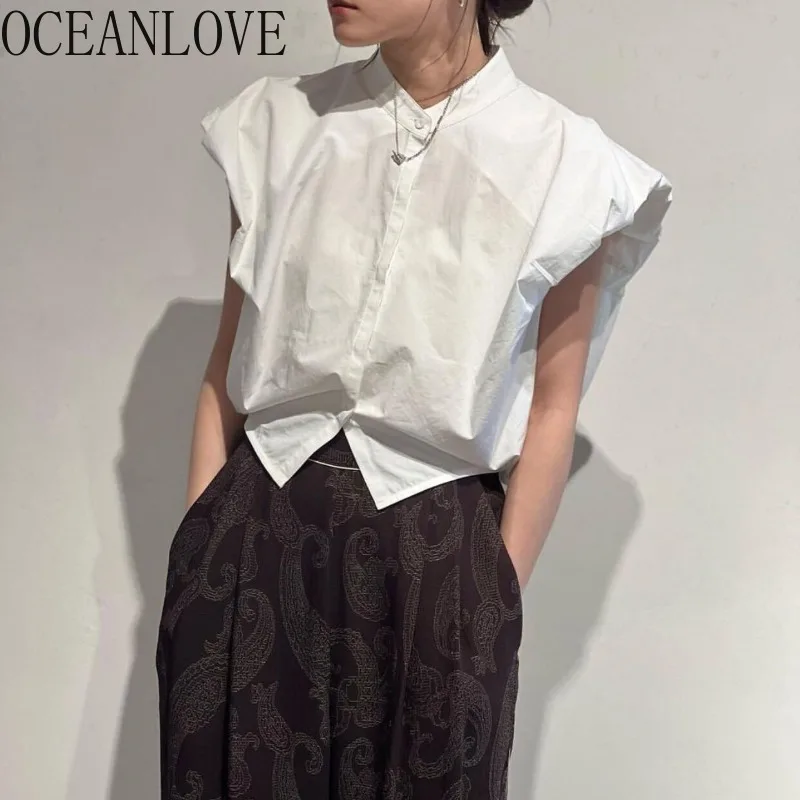 OCEANLOVE Spring Summer Shirts&blouses Women Tops Solid Japanese Style Office Lady Blusas Vintage Elegant Simple Camisas