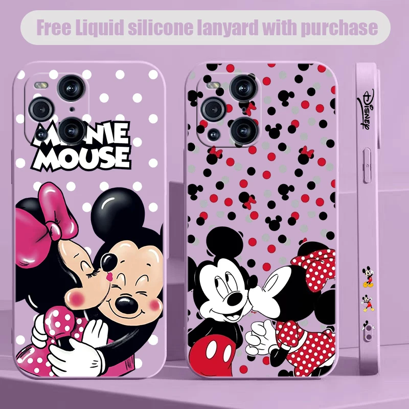 Loving Mickey and Minnie Phone Case For OPPO Find X2 X3 X5 Pro Lite Neo Reno 2 Z 5 6 7 8 10 Lite Pro Liquid Left Rope Shell Capa image 2