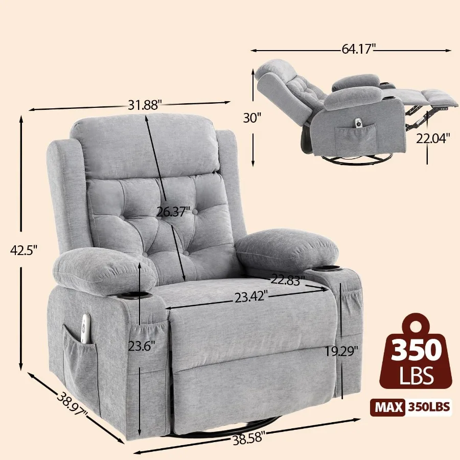 كرسي هزاز مبالغ فيه مع تدليك وحرارة منتصف القرن مريح هزاز كرسي دوار كرسي صالة للعيش