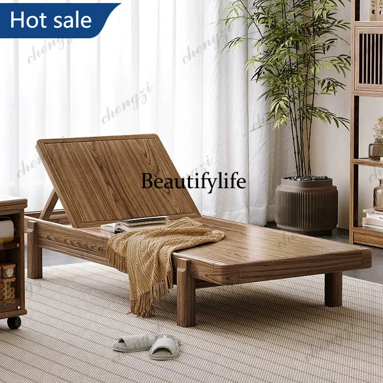 NQ52 New Chinese-style solid wood chaise longue leisure sofa bed adjustable recliner living room modern lunch break recliner