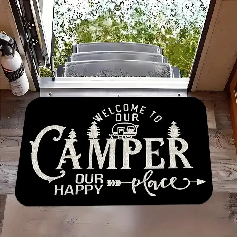 Wohnmobil-Fußmatte, rutschfeste Willkommensmatte für den Innen- und Außenbereich, Abenteuerteppich, fröhlicher, waschbarer Campingteppich, ideales Geschenk für Zuhause und Wohnmobil