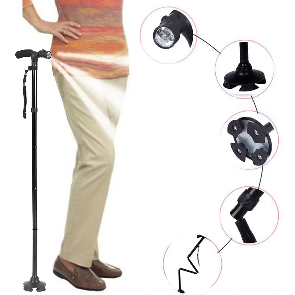 

Telescopic Walking Stick Outdoor Hiking Trekking Poles Aluminum Alloy Metal Folding Cane Crutches Pole Shock Walking Stick