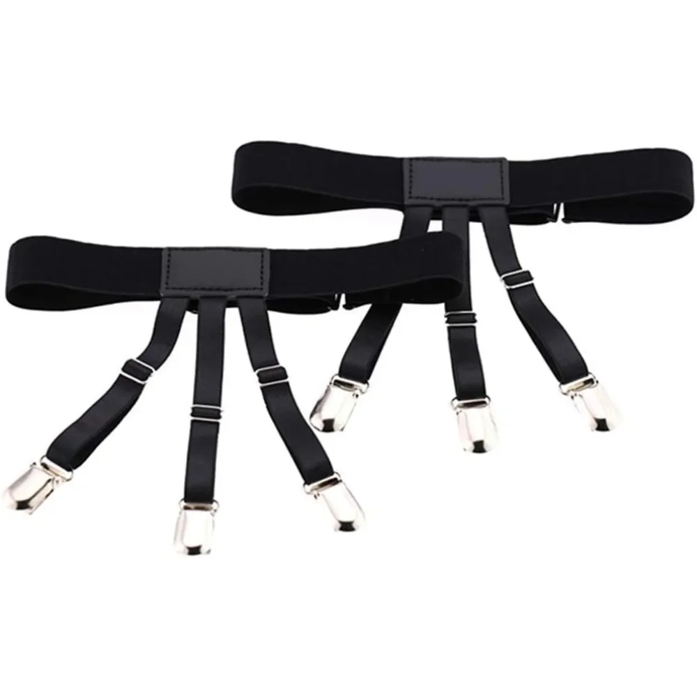 قميص رجالي الأربطة قابل للتعديل مطاطا الساق الحمالات قميص أصحاب الأشرطة حزام التجاعيد عدم الانزلاق قفل المشابك الأسود